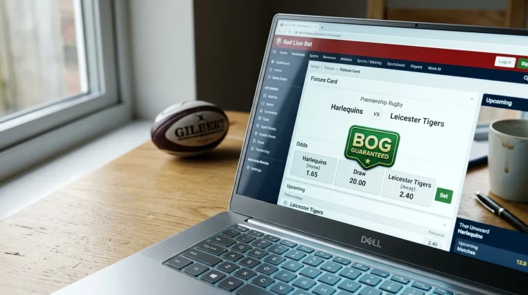 Best odds guaranteed badge above a Premiership rugby fixture card on a UK sportsbook