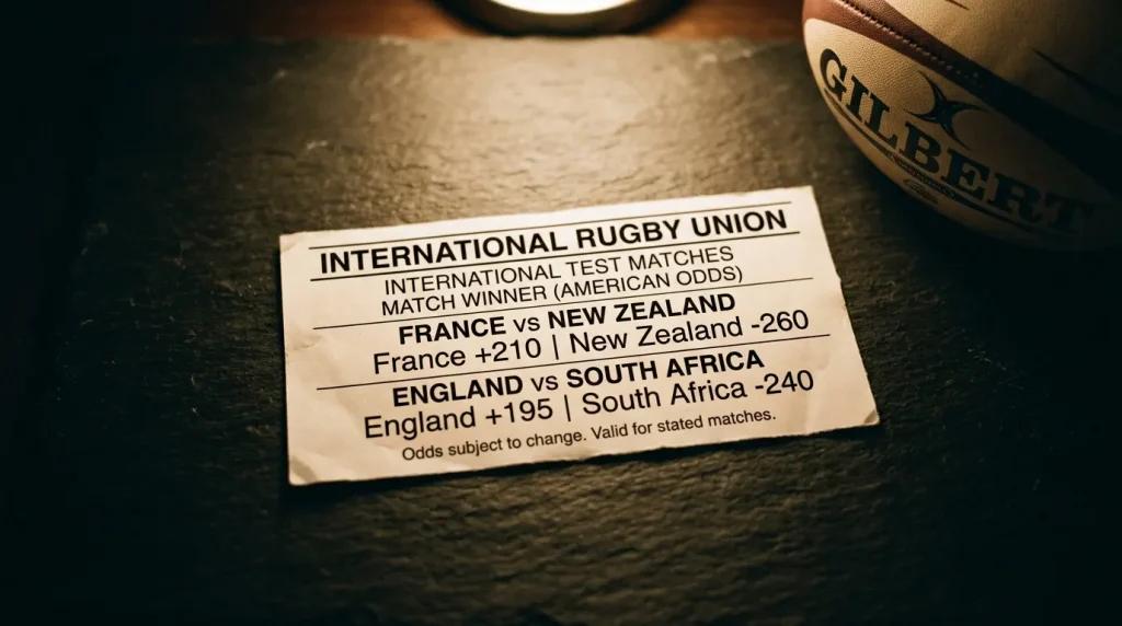Bettor jotting down rugby odds conversions in a small leather notebook