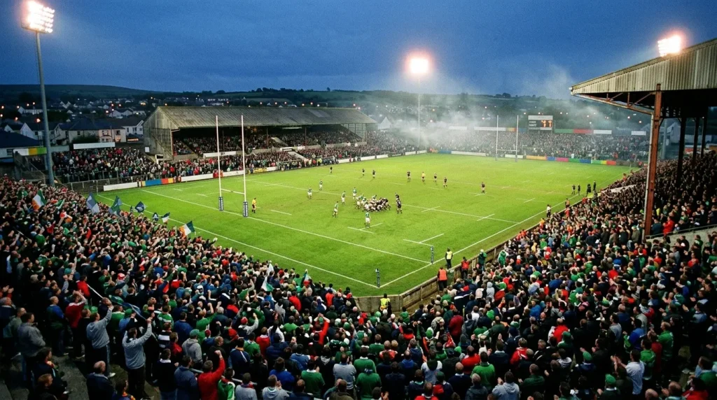 Aviva Stadium-style ground packed for an Irish provincial rugby evening match