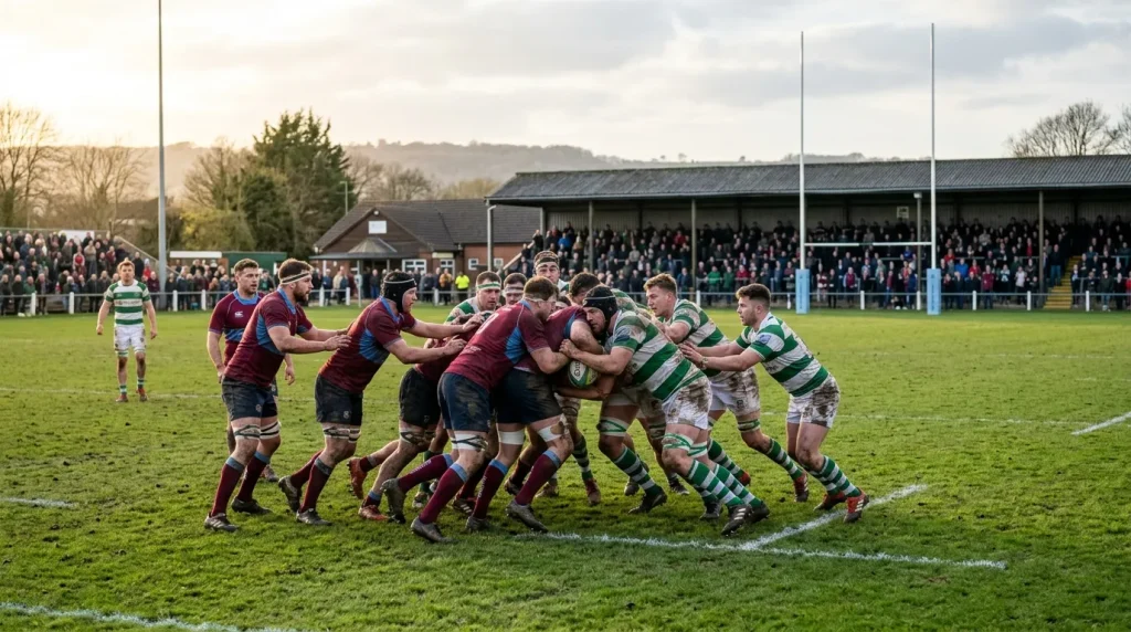 Gallagher Premiership rugby match in progress at an English club ground