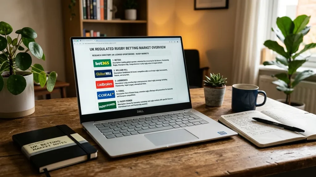 UK regulated betting operators directory page listing licensed rugby sportsbook brands