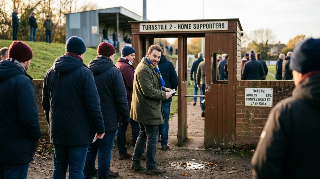 RFU Championship match day at a modest second-tier ground with home supporters arriving