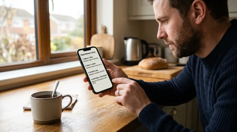 UK rugby fan building a four-leg accumulator across Saturday Premiership fixtures on a betting slip