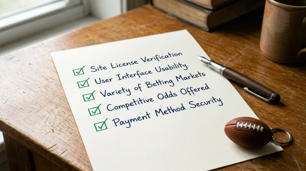 Five point checklist used to evaluate a UK rugby betting site
