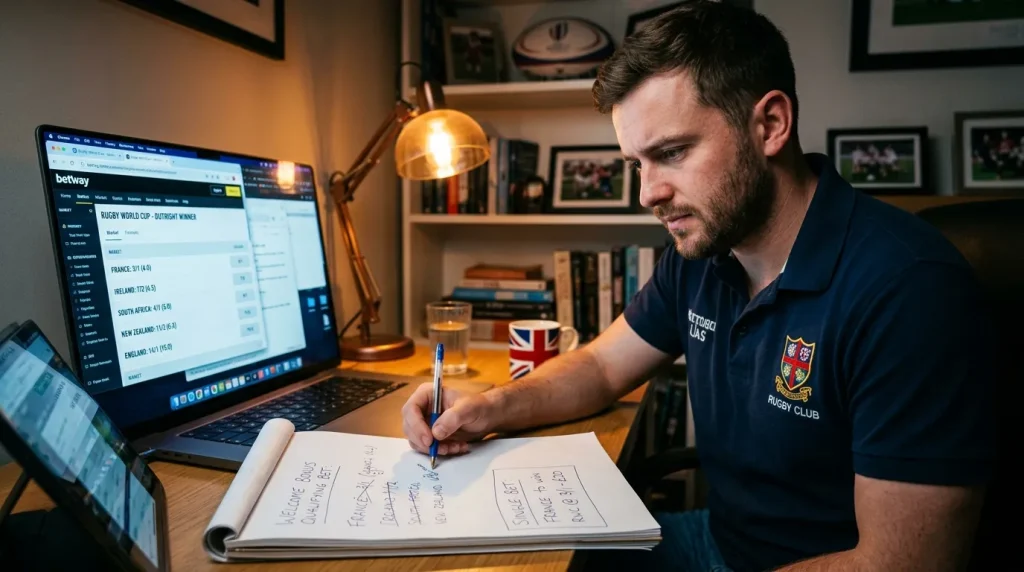 UK rugby bettor planning a single qualifying bet before opening a new welcome bonus account