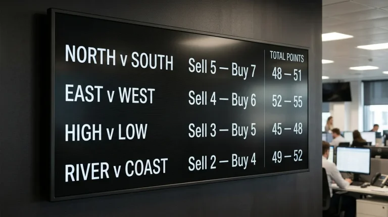 Live spread betting quote board showing rugby supremacy and total points spreads on UK fixtures