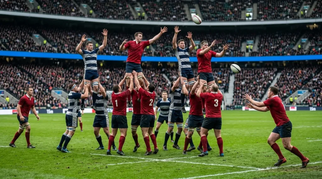 International rugby Test match line-out with players from competing tier-one nations