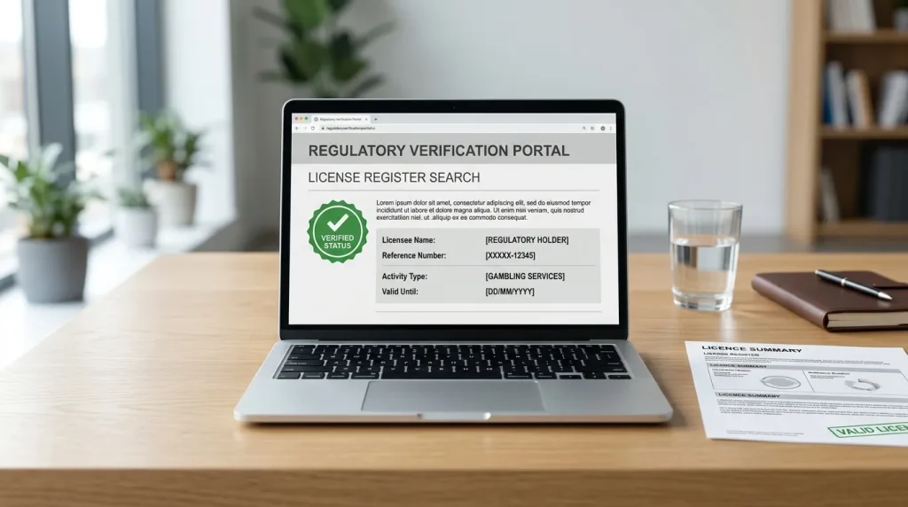 UK Gambling Commission licence register page open on a laptop screen